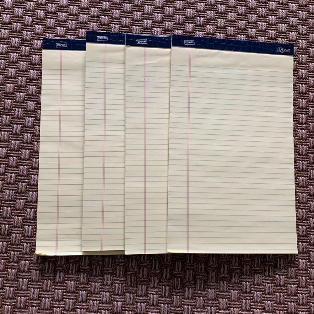 New Staples Yellow Wide Ruled Writing 4 Pads Legal Size 9.5” x 15” Perforated